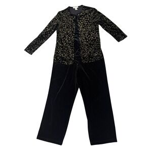 Notations Black Gold Top (M)‎ and Pants (L) Set Velour Stretch New Years Wedding